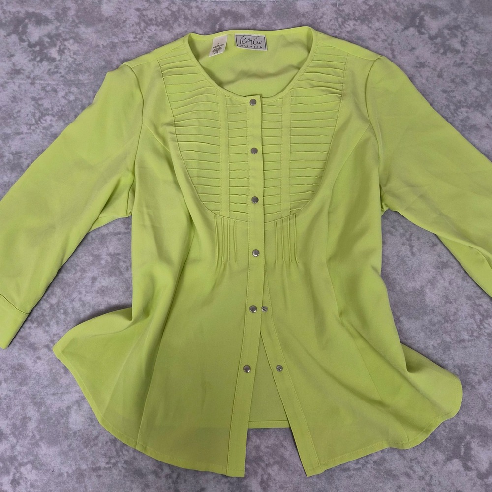 Vintage Kathy Che Lime Blouse Women Large Office Siren Fairycore Retro 90s Y2K